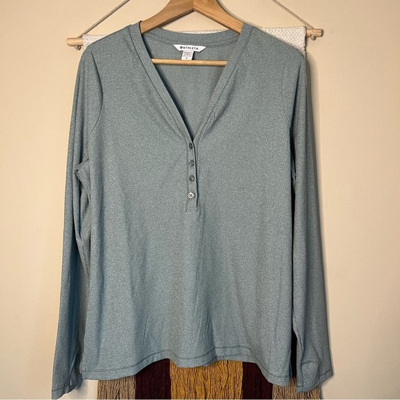 Athleta Uptempo Ribbed Henley Top, Minimalistic Grey SIZE 1x - Picture 2 of 9